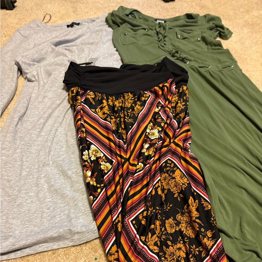 Floral Black and Orange Women's Skirt and two Summer Dresses